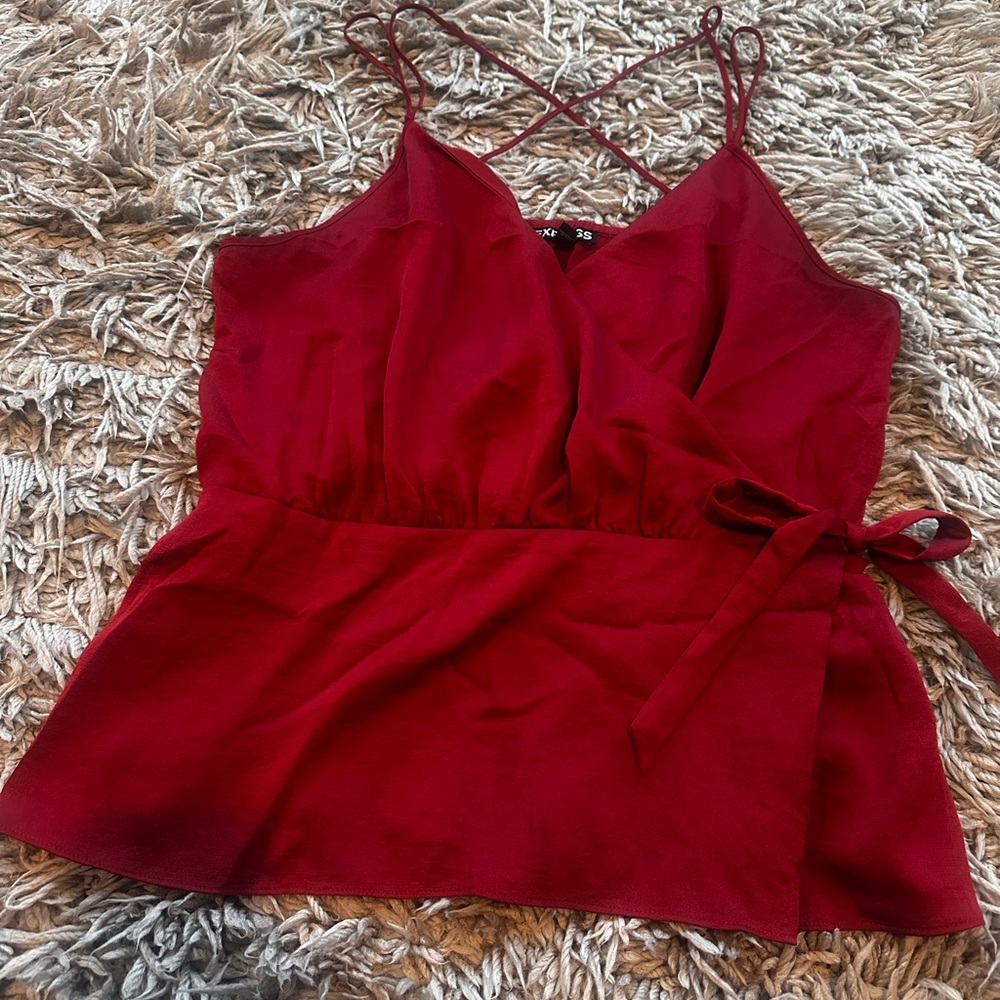 Express Elegant Red Wrap Top burnt orange
